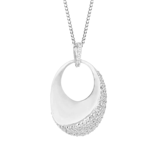 silver and cubic zirconia knife edge oval pendant