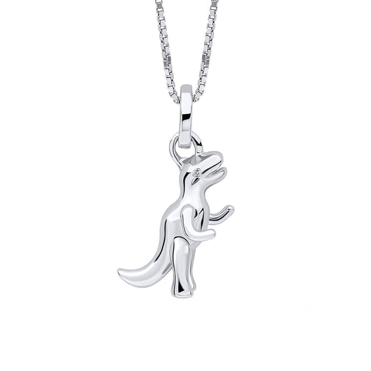 D for Diamond Silver and Diamond T-rex Dinosaur pendant.