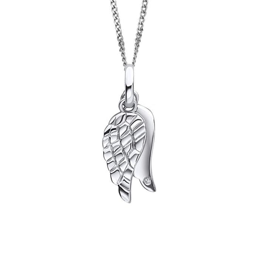 D for Diamond silver and diamond wings pendant.