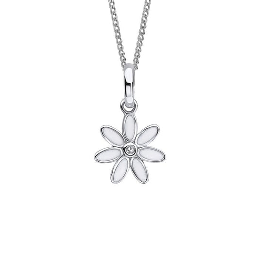 D for Diamond silver,enamel and diamond flower pendant.