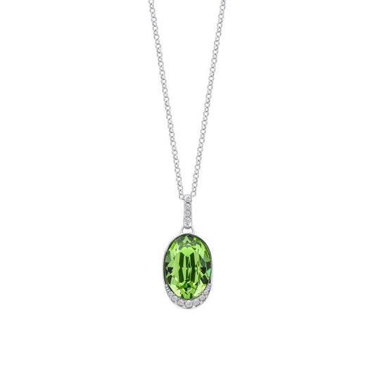 Fiorelli Oval Silver and Peridot Pendant with Cubic Zirconia Wave