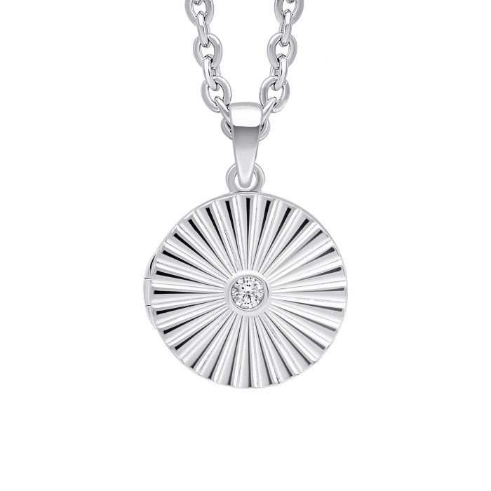 Silver Sunburst Round Locket Pendant