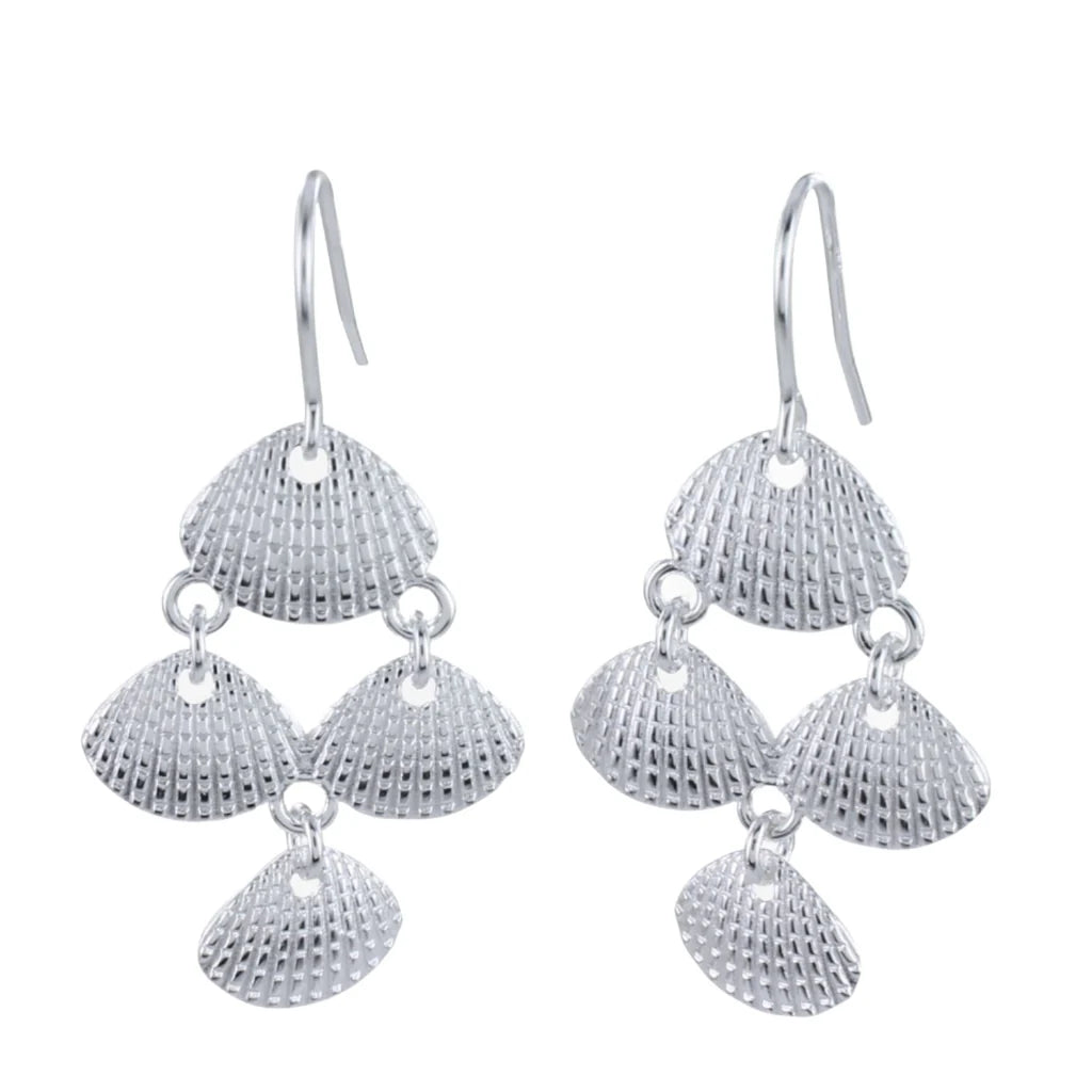 Silver scallop shell drop earrings