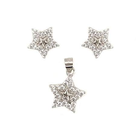 Silver and Cubic zirconia Star Set with rhodium plating