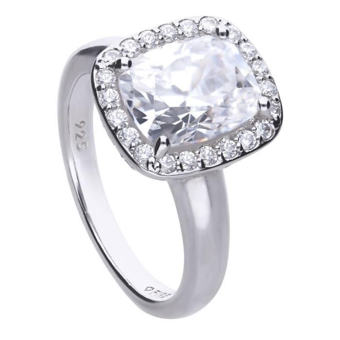 Diamonfire Silver and Cubic Zirconia cushion cut ring.