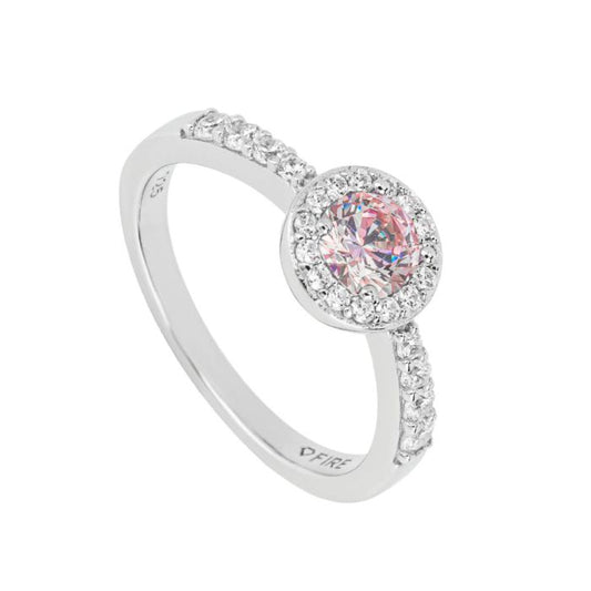 Silver cluster ring with pink and white cubic zirconia