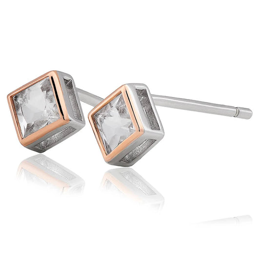 Clogau real silver stud earrings with Rose Gold and White Topaz