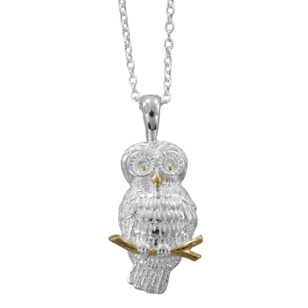 Silver Owl necklace with yellow gold detail