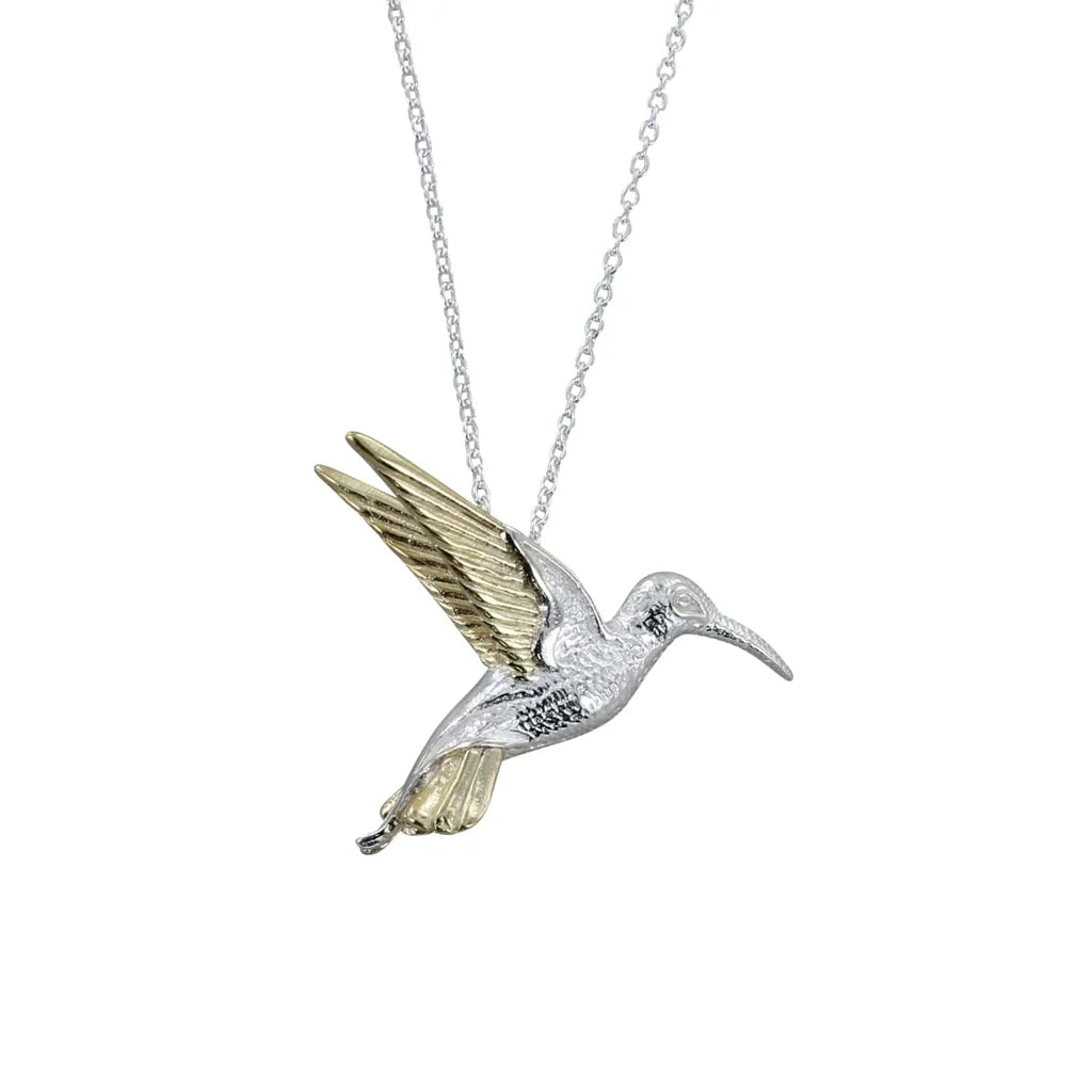 Silver Humming Bird necklace with yellow gold detail