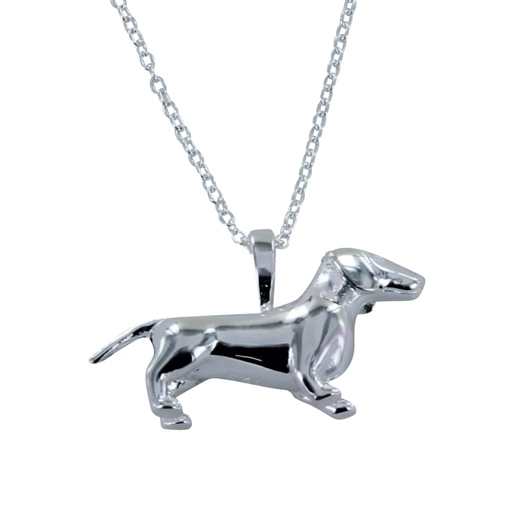 Silver 3D Dachshund necklace