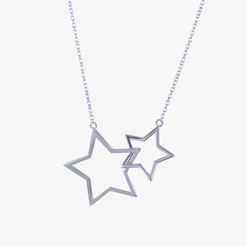 Silver double star necklace