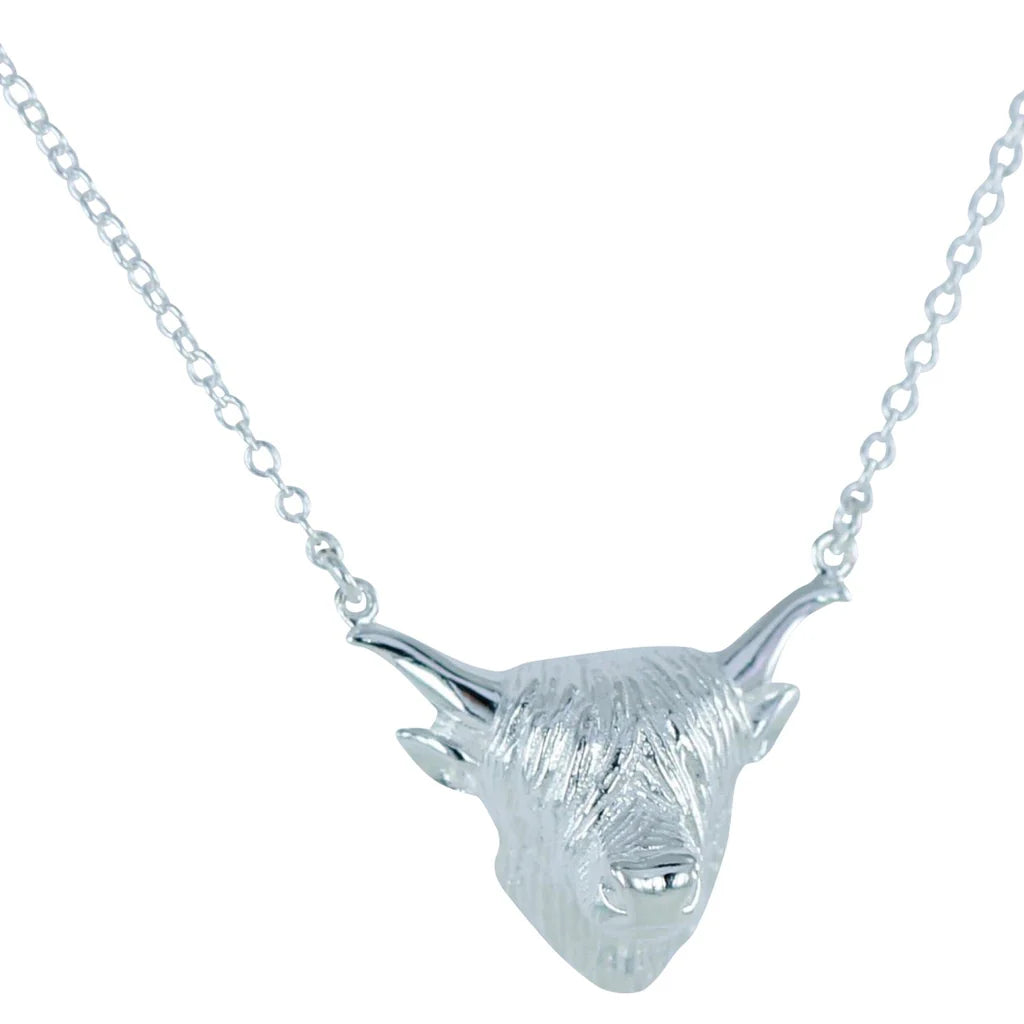 Silver Highland cow necklace