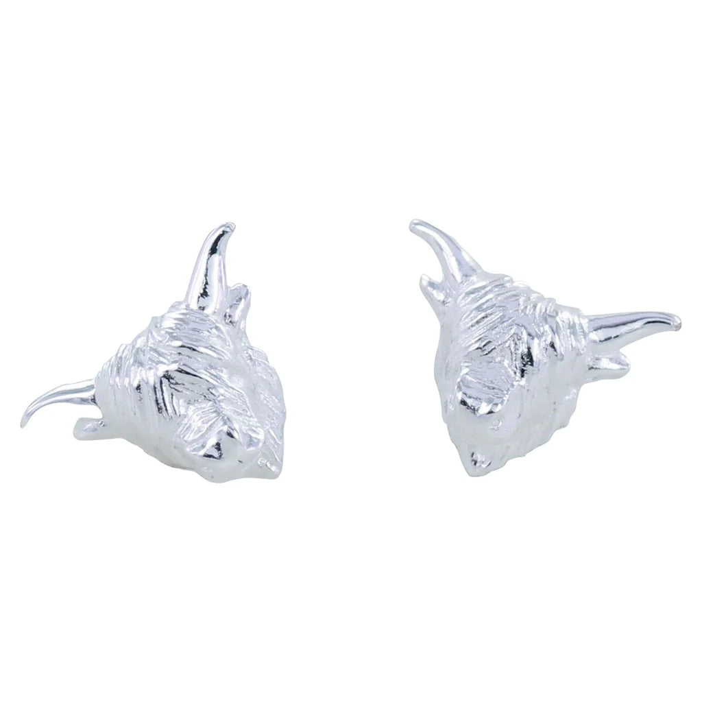 Silver Highland Cow stud earrings