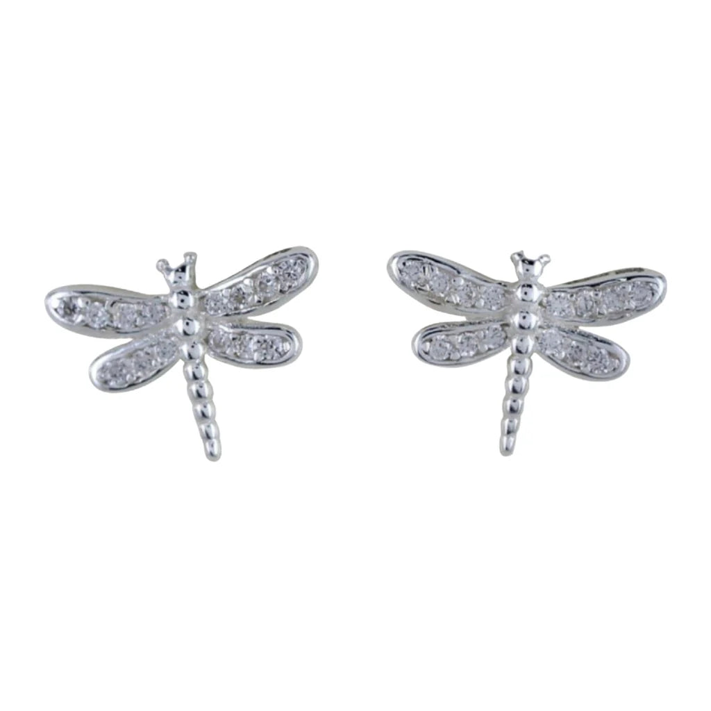 Silver & Cubic Zirconia Dragonfly stud earrings