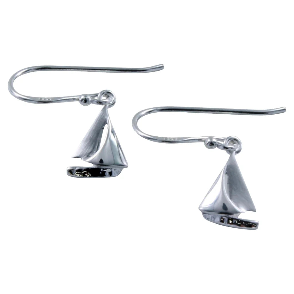 Silver sail boat drop earrings