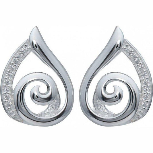 silver and cubic zirconia teardrop swirl stud earrings