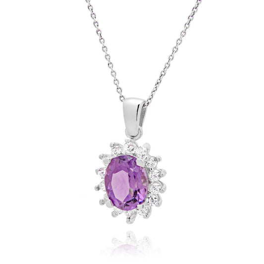 Silver Amethyst and cubic Zirconia Pendant