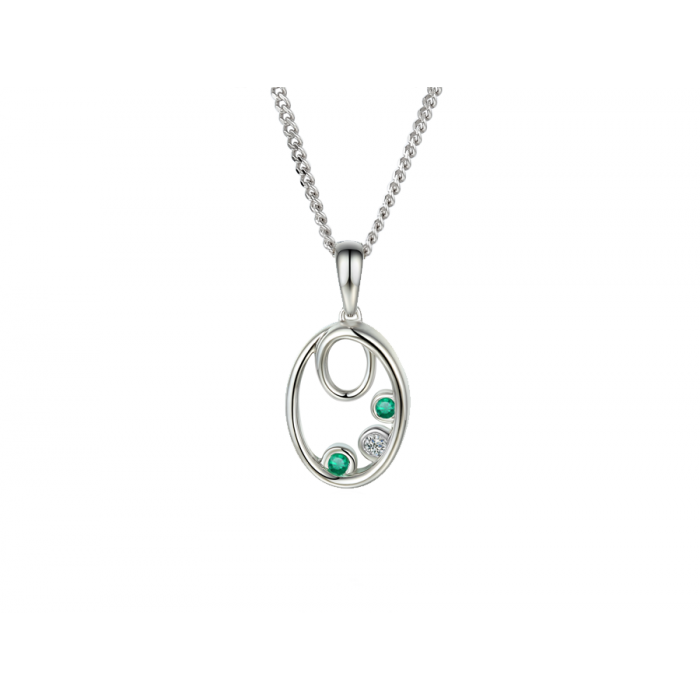 Silver, Emerald and Cubic Zirconia circular necklace