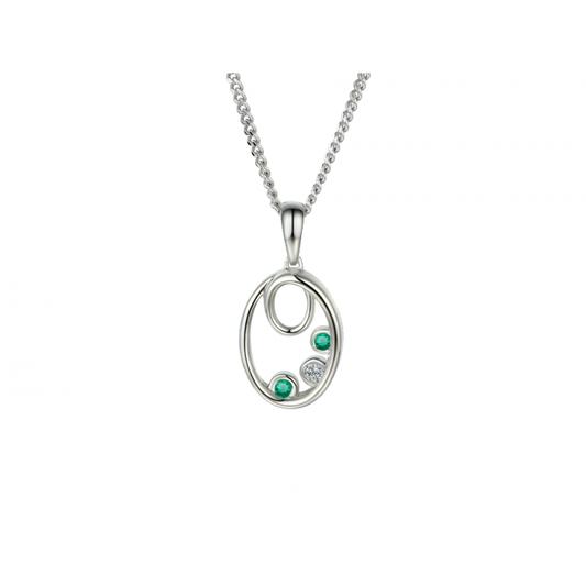 Silver, Emerald and Cubic Zirconia circular necklace