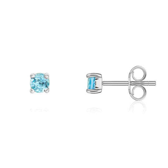 9ct White gold & blue topaz claw set stud earrings