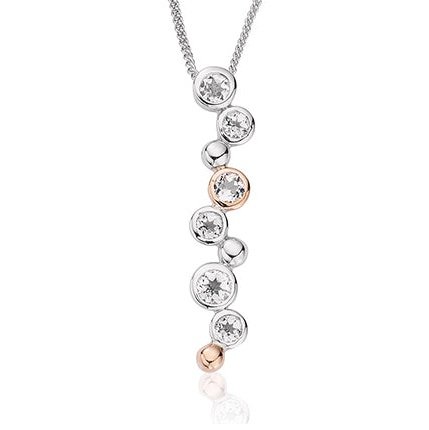 Clogau real silver, rose gold & white topaz vertical drop necklace with a real silver chain