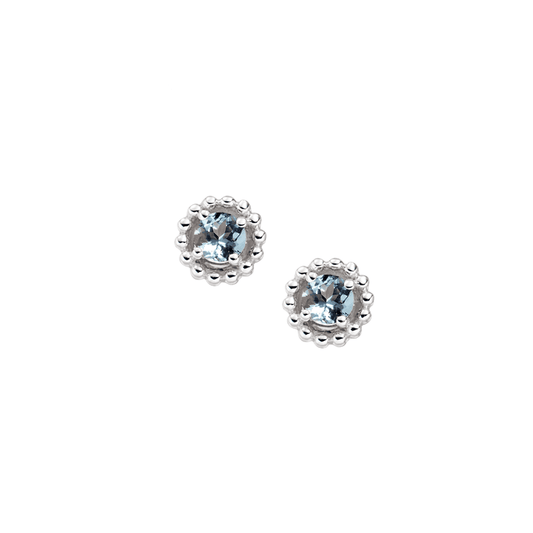 Silver and Aquamarine beaded round stud earrings