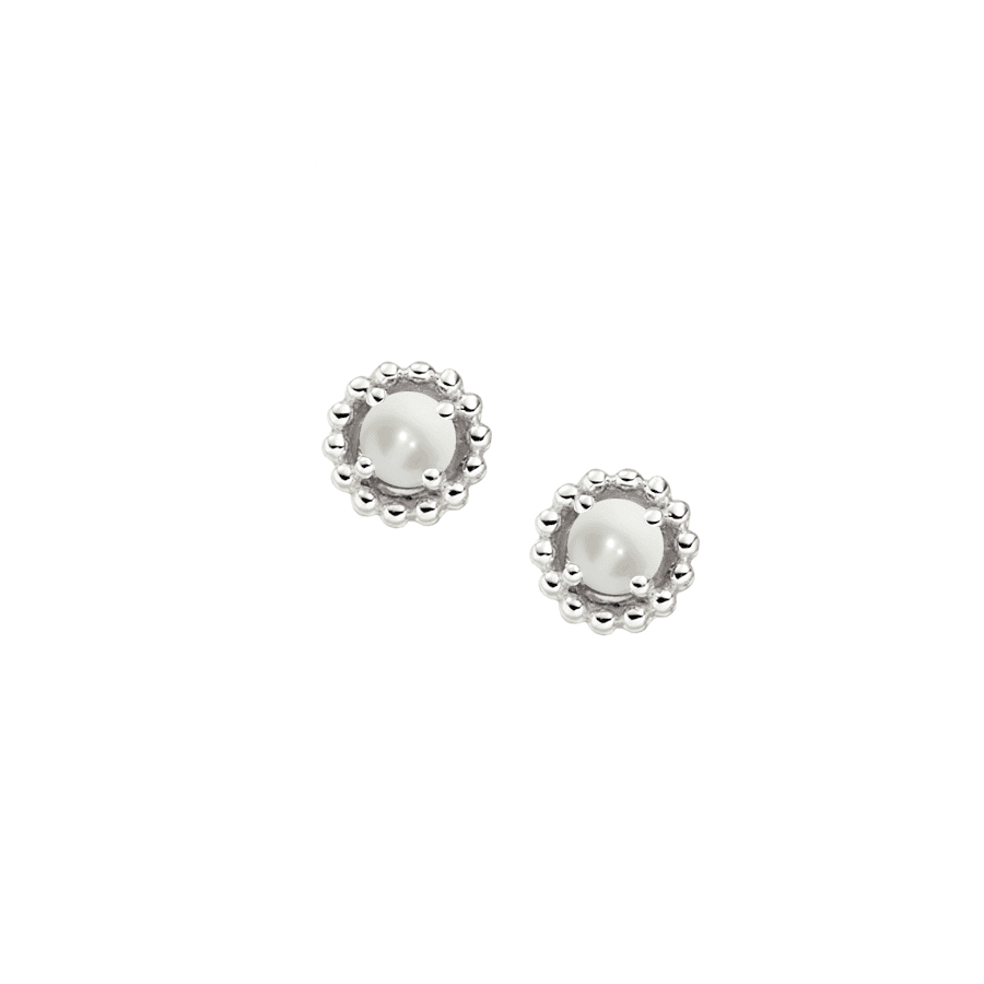 Silver and Pearl beaded round stud earrings