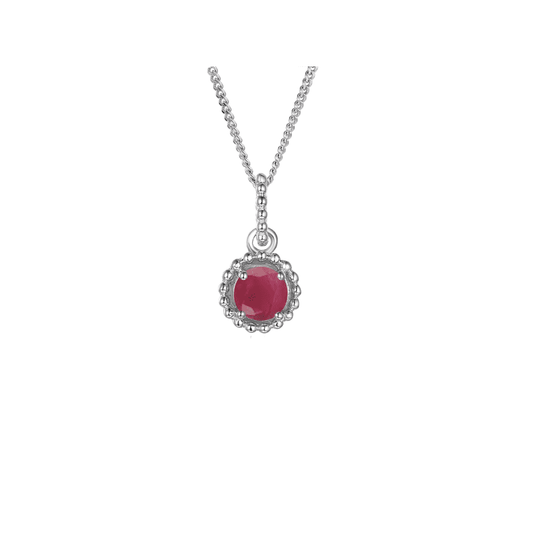 Silver and Ruby beaded round pendant