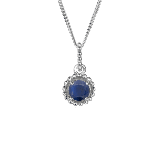 Silver and Sapphire beaded round pendant