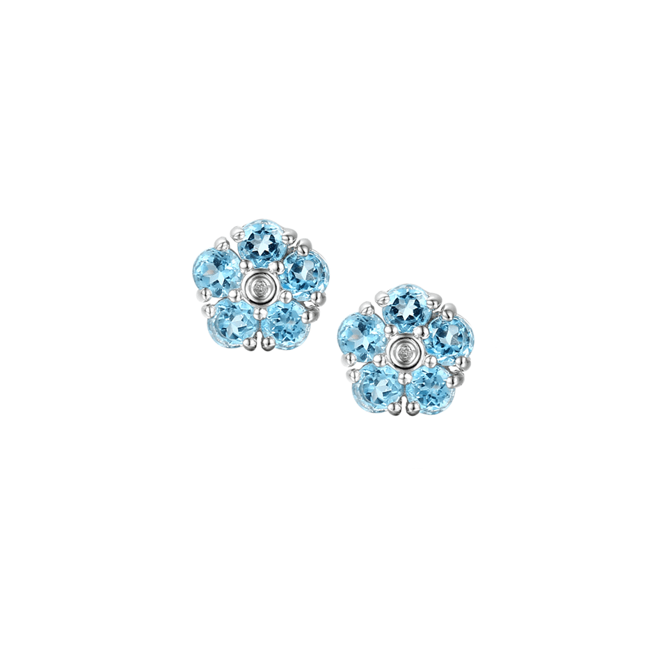 Silver, Blue Topaz and Cubic Zirconia flower stud earrings