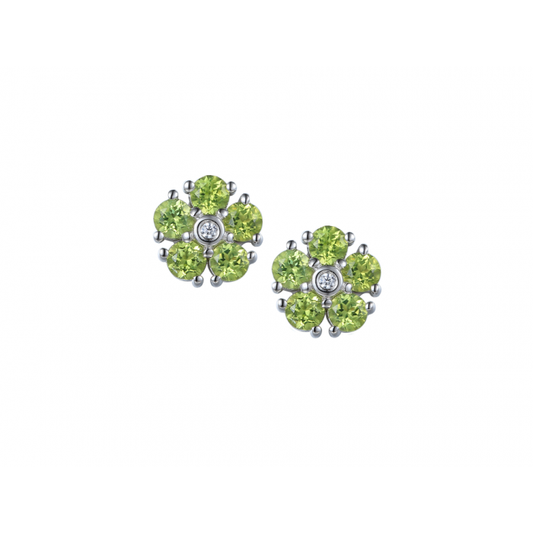 Silver, Peridot and Cubic Zirconia flower stud earrings