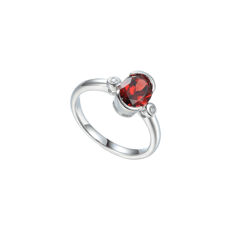 Silver, Garnet and Cubic Zirconia ring