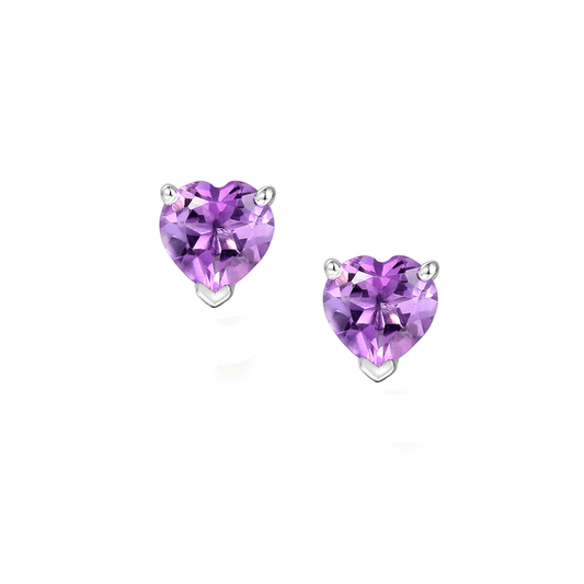 Silver and Amethyst heart stud earrings