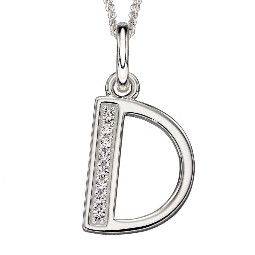 Silver And Cubic Zirconia Initial Pendant (D)