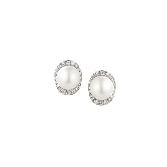 Silver, Freshwater Pearl and cubic zirconia stud earrings