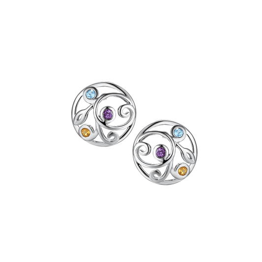 Silver, Blue topaz, Amethyst and Citrine stud earrings