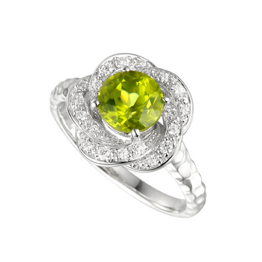 Silver, Peridot & Cubic Zirconia flower Ring