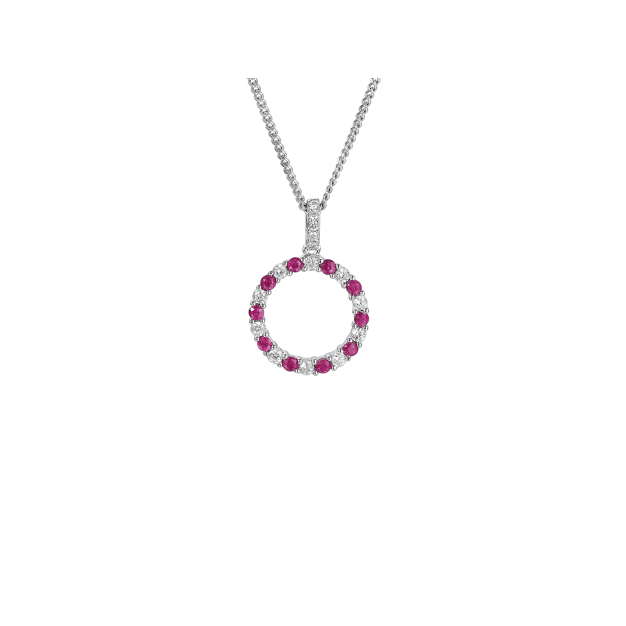 Silver, Ruby and Cubic Zirconia open circle pendant