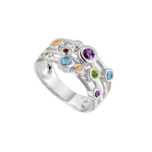 Silver, Blue Topaz, Citrine, Garnet, Peridot, Amethyst and Cubic Zirconia ring