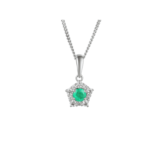 Silver, Emerald and Cubic Zirconia star cluster pendant