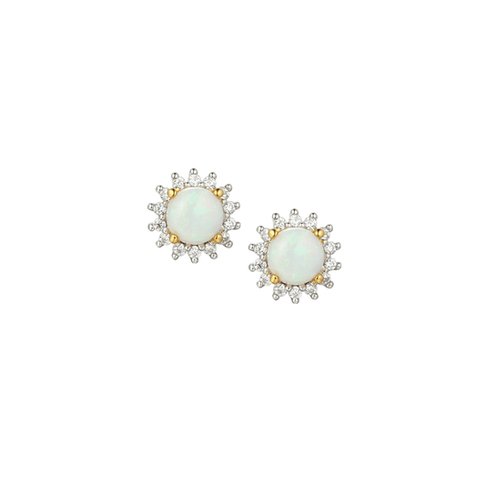 Silver And Opal with yellow gold detail stud earrings