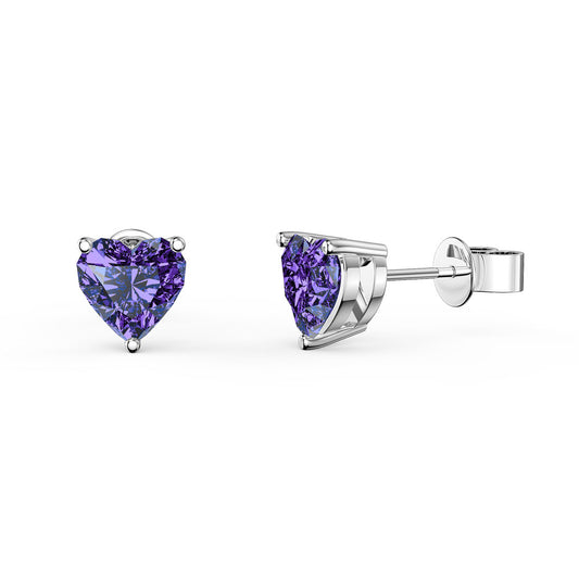 Silver And Amethyst Heart Stud Earrings