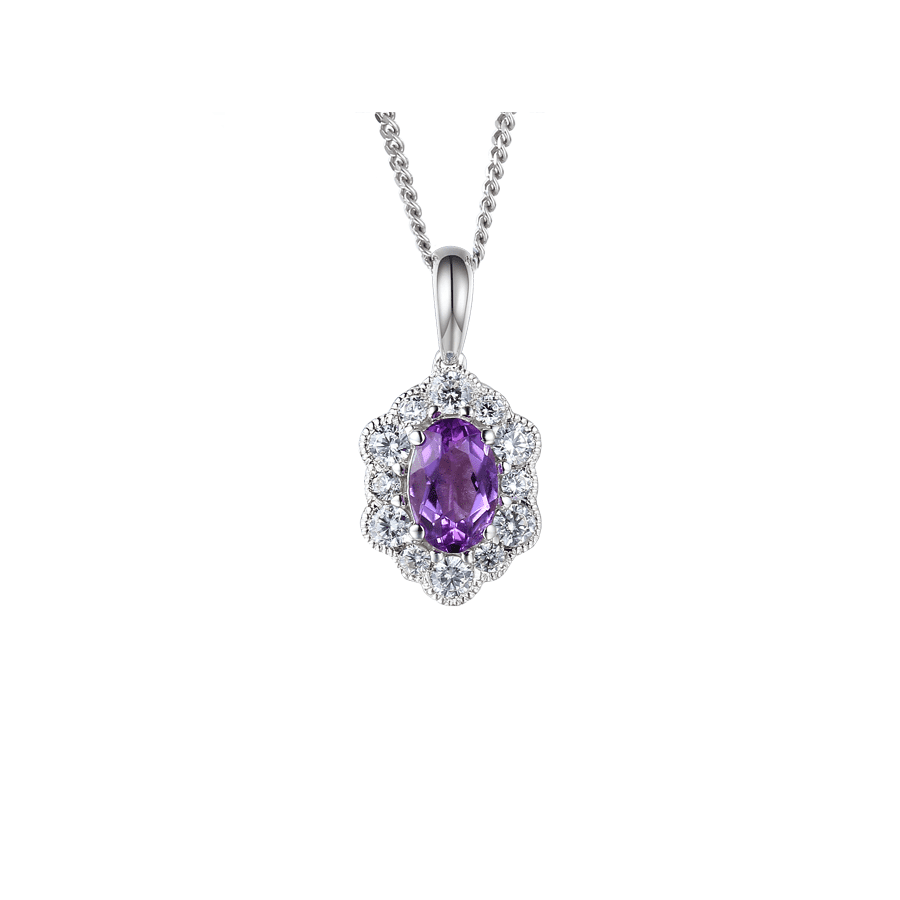 Silver, Amethyst and cubic zirconia pendant