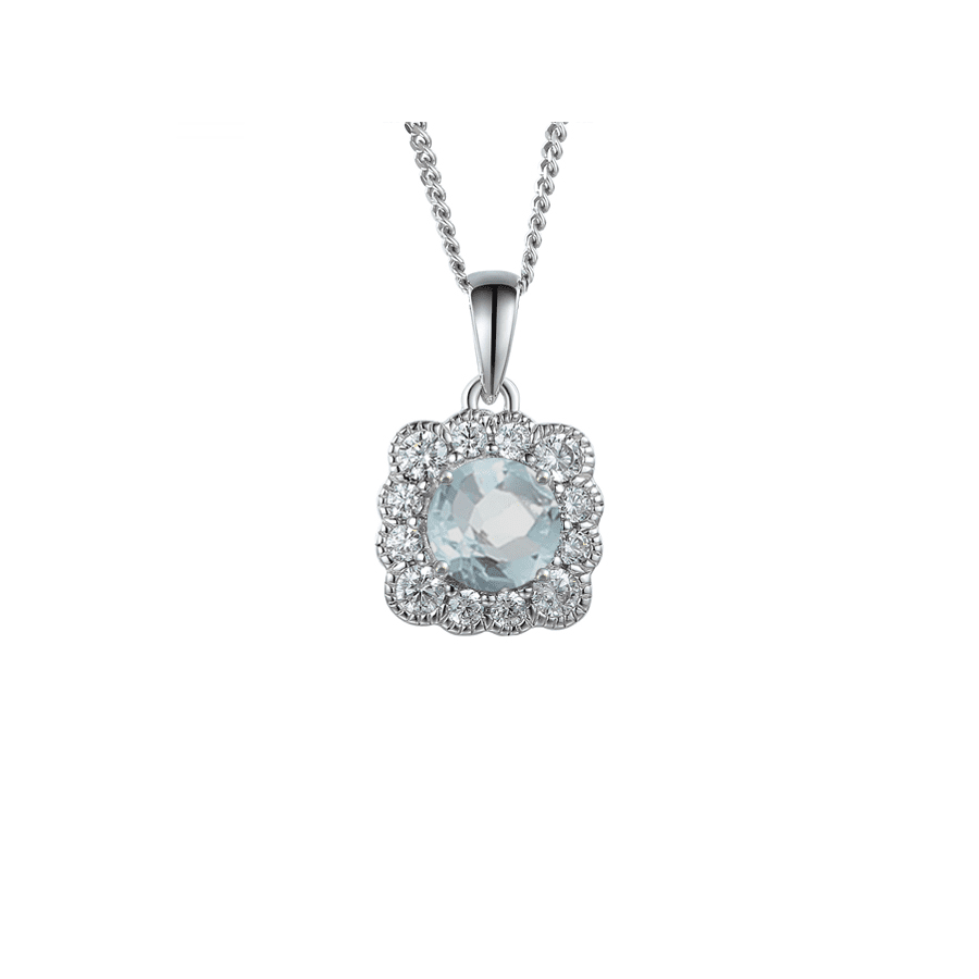 Silver, Aquamarine and Cubic Zirconia square pendant