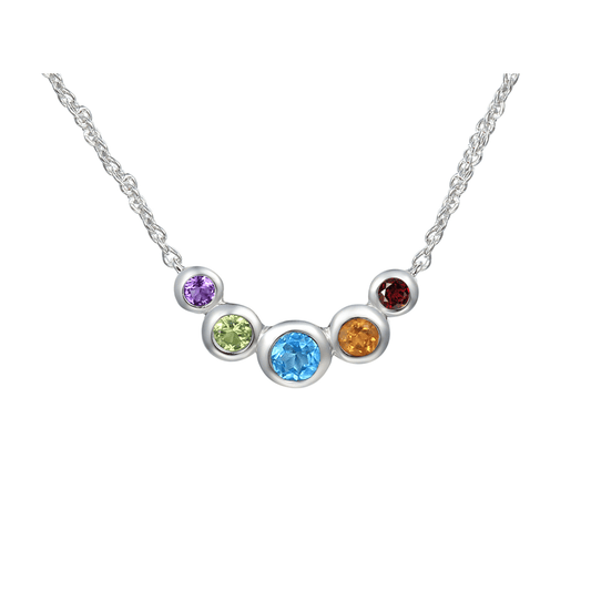 Silver, Blue topaz, Garnet, Amethyst, Citrine and Peridot necklet