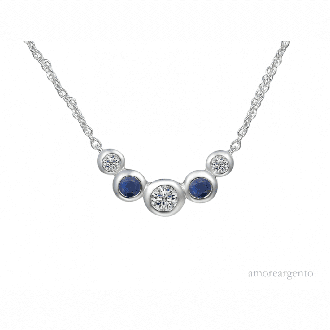 Silver, Sapphire & Cubic Zirconia bubble necklet