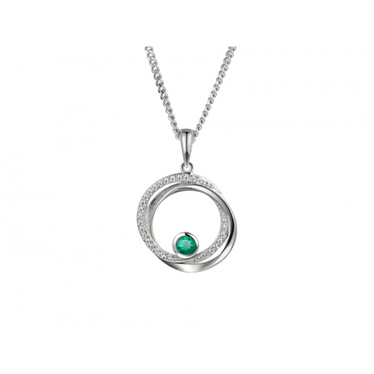 Silver and Emerald with Cubic Zirconia Circular pendant