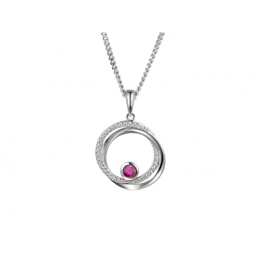 Silver, Ruby and Cubic Zirconia round pendant