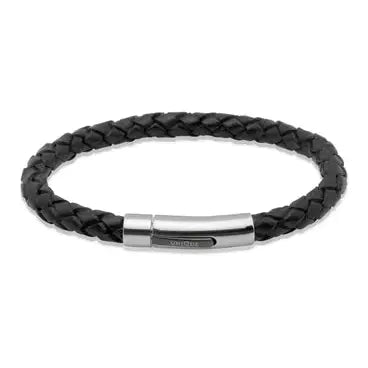 Gents black leather bracelet