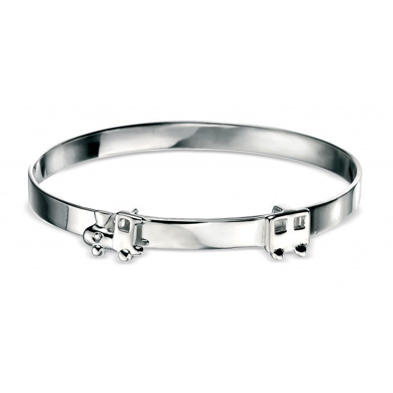 D For Diamond Silver And Diamond Train Detail Baby Bangle